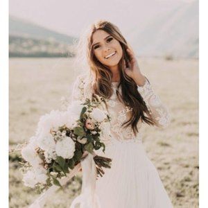 Modest Boho Wedding Dress with Sleeves, Destination Garden Wedding Dress